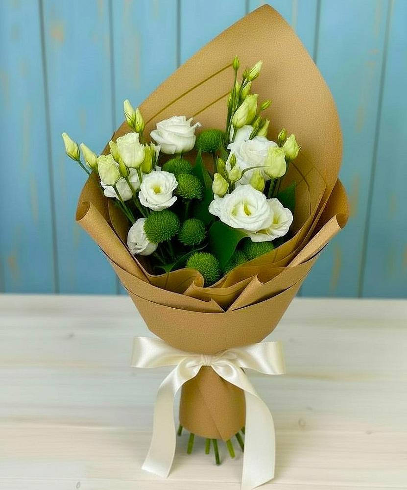 Букет цветов из: Хризантемы и Лизиантусы в Иноземка