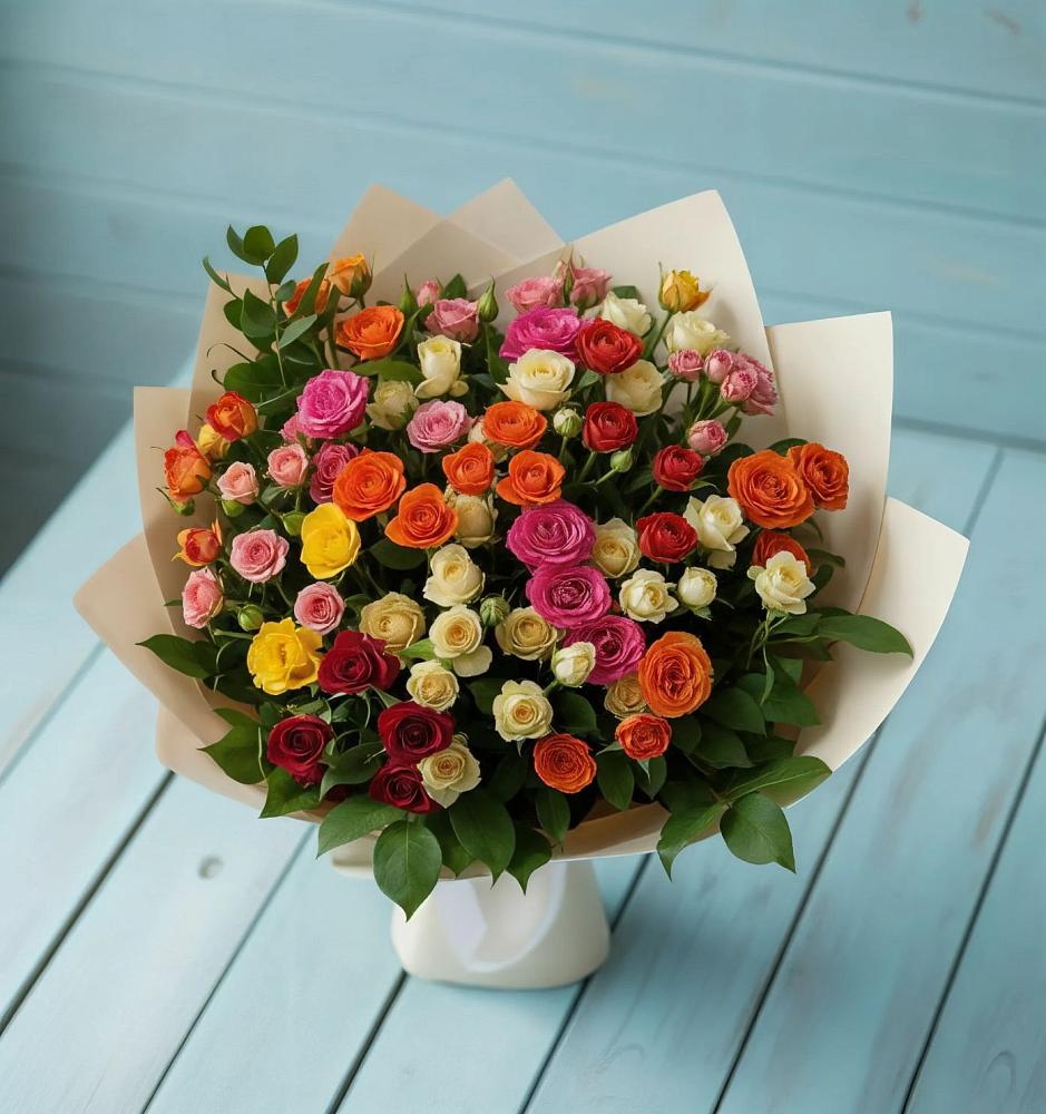 Букет Микс из разноцветных кустовых роз в Иноземка