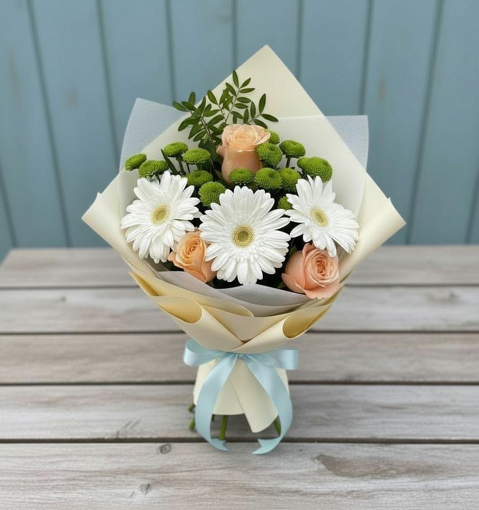 Букет цветов из: Герберы, Розы и Хризантемы в Иноземка