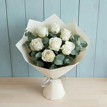 Букет Белые розы в Эвкалипте в Иноземка