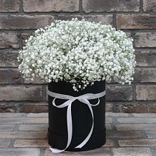 Цветочная композиция из Гипсофила в шляпной коробке в Иноземка